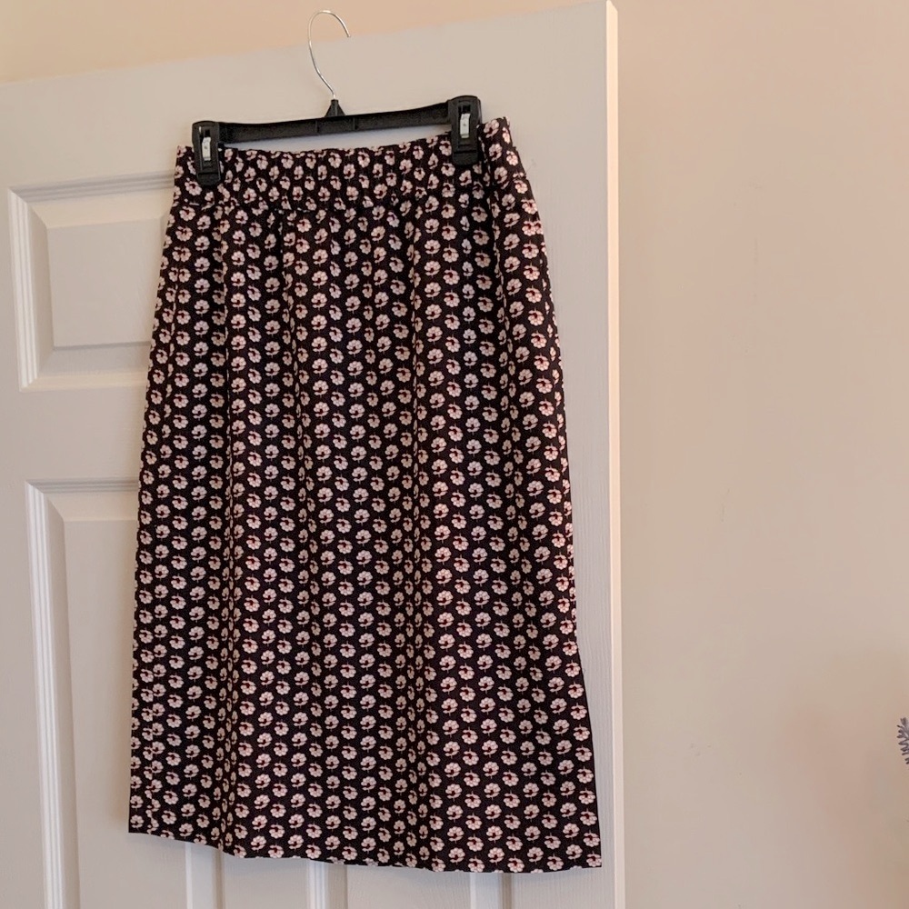 J. Crew Black and Pink Floral A-Line Skirt